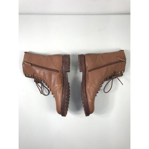 J. Crew Gwen Boots Leather Lace Up Side Zip Brown Women's 7.5 - Picture 4 of 11
